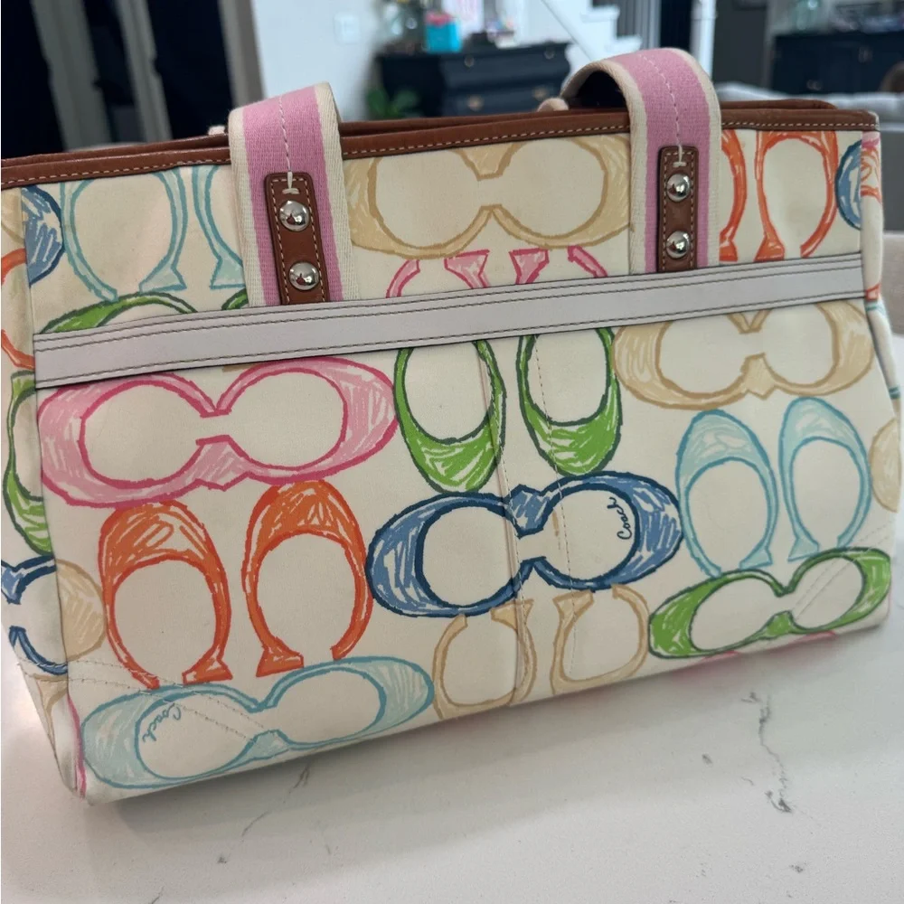 Coach Multicolor Scribble Signature Canvas Tote with Pink Accents - Picture 7 of 11
